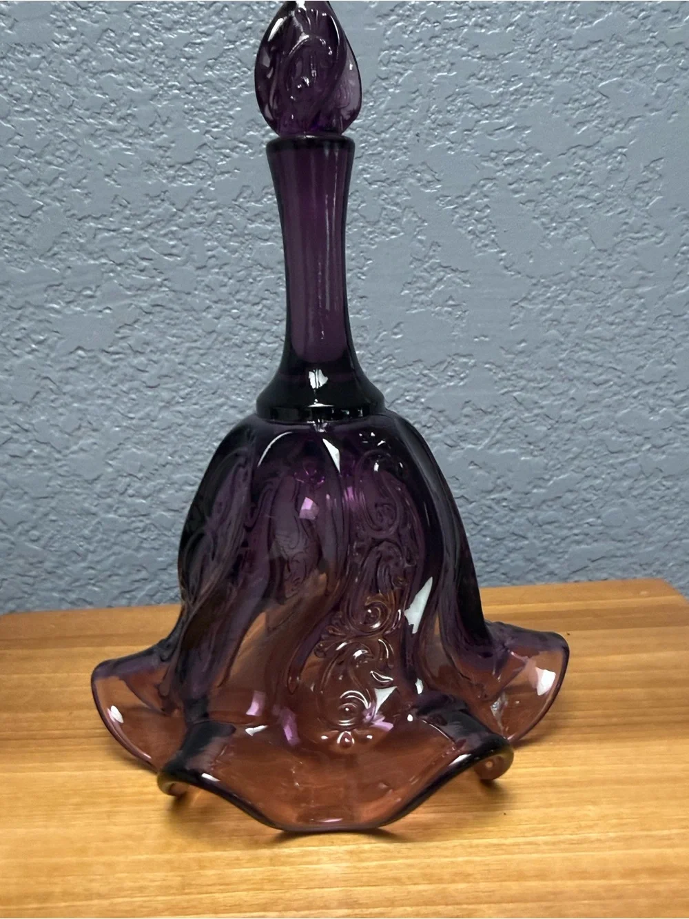 Fenton Purple Glass Bell with Swirled Embossed Design - Picture 6 of 8